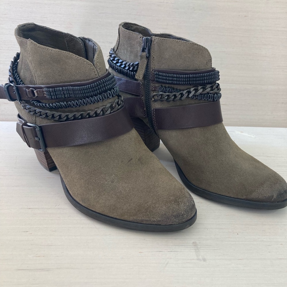 Trouvé Ankle Boots Bristol Moss Brown Leather/Suede w/ Chains & Straps Size 10